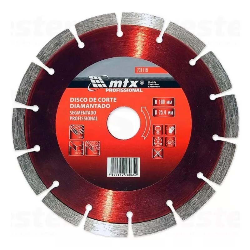 Disco de corte segmentado Mtx  350 x 25,4mm corte seco com anel redutor