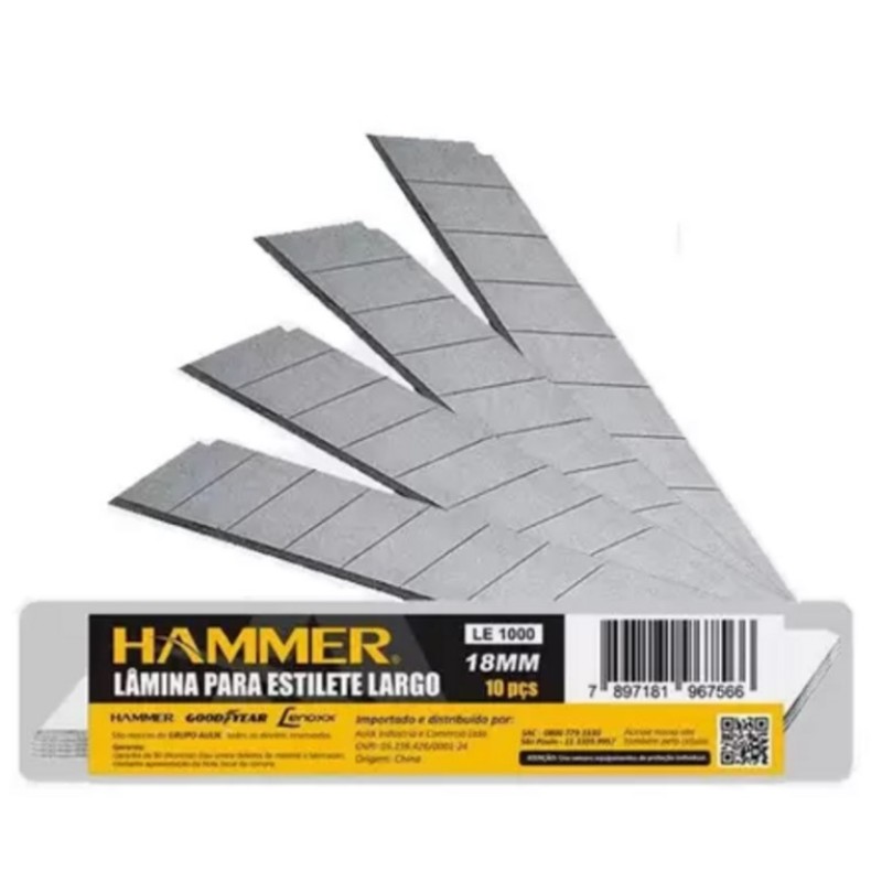 Lâminas Para Estilete LArgo - 18 MM Blister Com 10 – Hammer