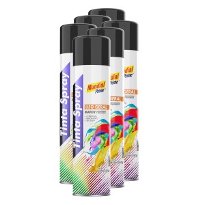 Tinta spray 400ml mundial prime ug preto semi brilho fardo c/ 06un