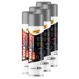 Tinta spray alta temp. Alumínio 400ml mundial prime FARDO C/6