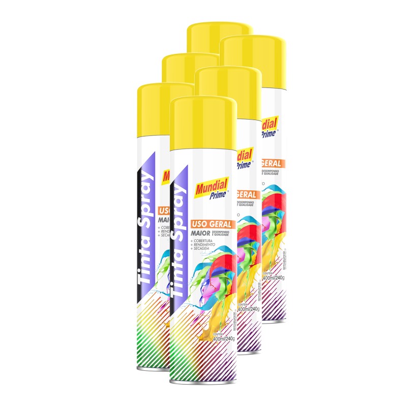 Tinta spray amarelo 400ml mundial ug prime FARDO C/6