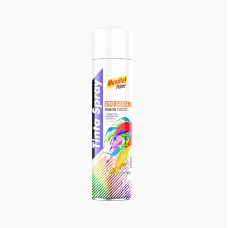 Tinta spray branco brilhante 200ml mundial prime ug