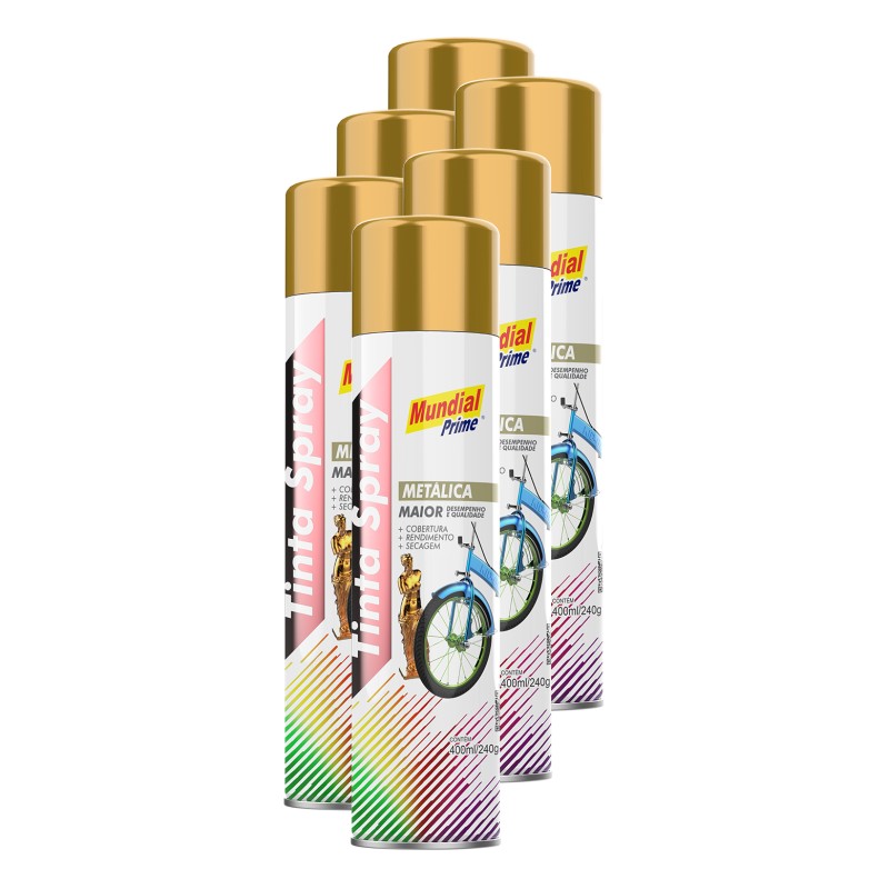 Tinta spray metálico dourado 400ml mundial prime FARDO C/6