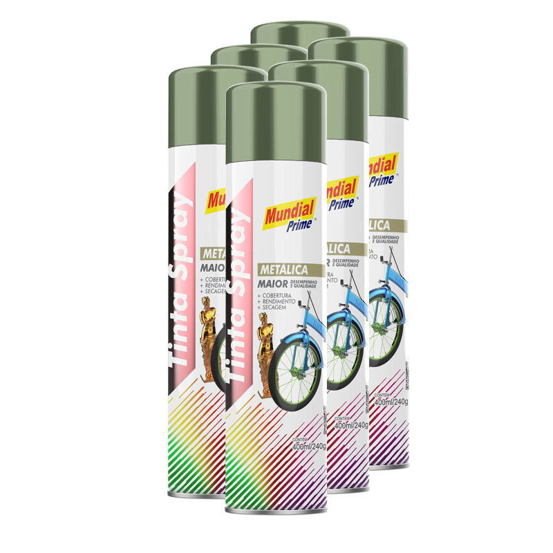 Tinta spray metálico verde 400ml mundial prime fardo c/6