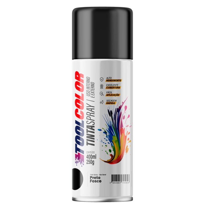 Tinta spray ug preto brilhante 400ml - toolcolor