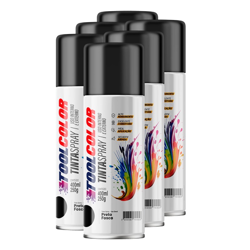 Tinta spray ug preto fosco 400ml - Toolcolor fardo c/6un